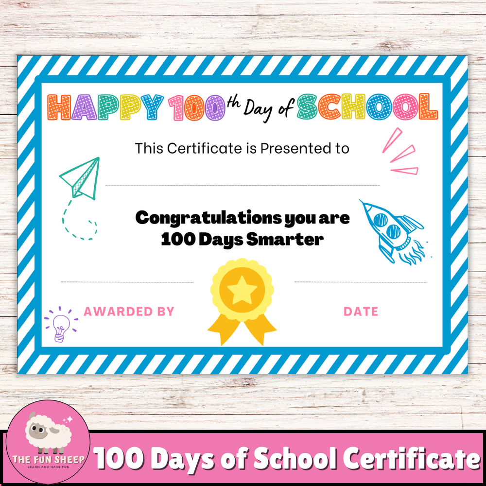 100 Days Of School Certificate 100th Day Of School Printable Diploma Award Made By Teachers