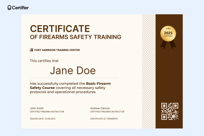 Printable Firearms Training Certificate Template
