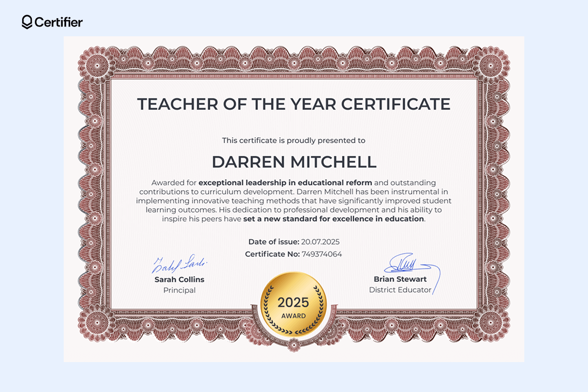Certificates For Teachers Printable English