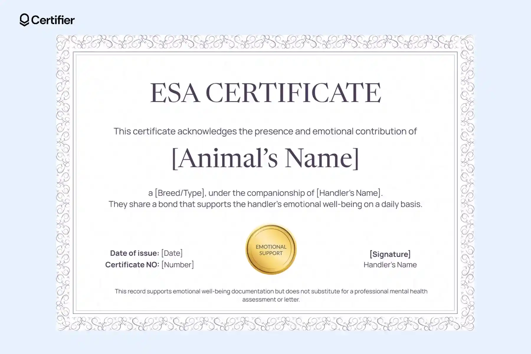 15 Blank ESA Certificate Templates 15 Blank ESA Certificate Templates