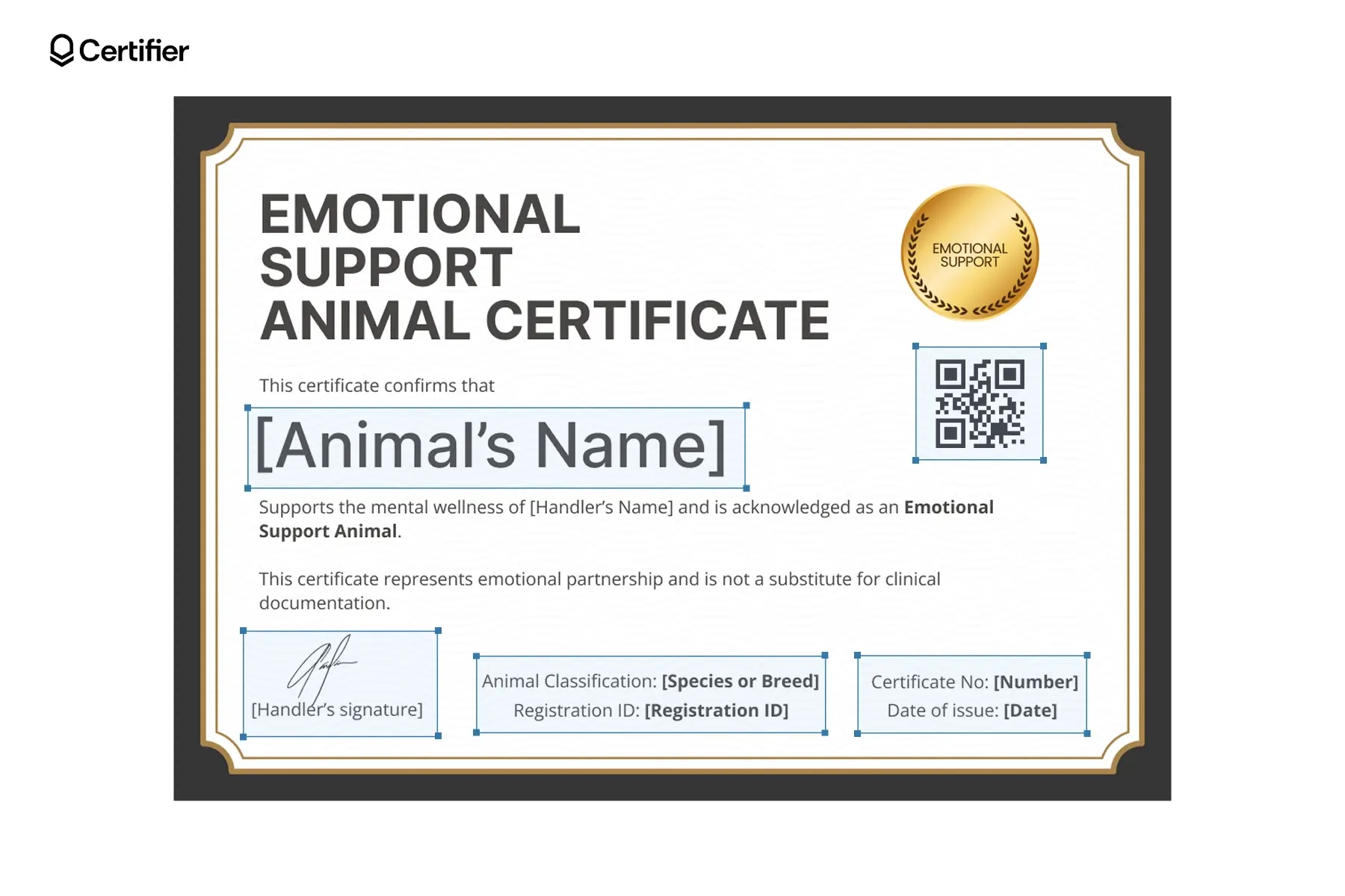 Printable Emotional Support Animal Certificate Printable Emotional Support Animal Certificate