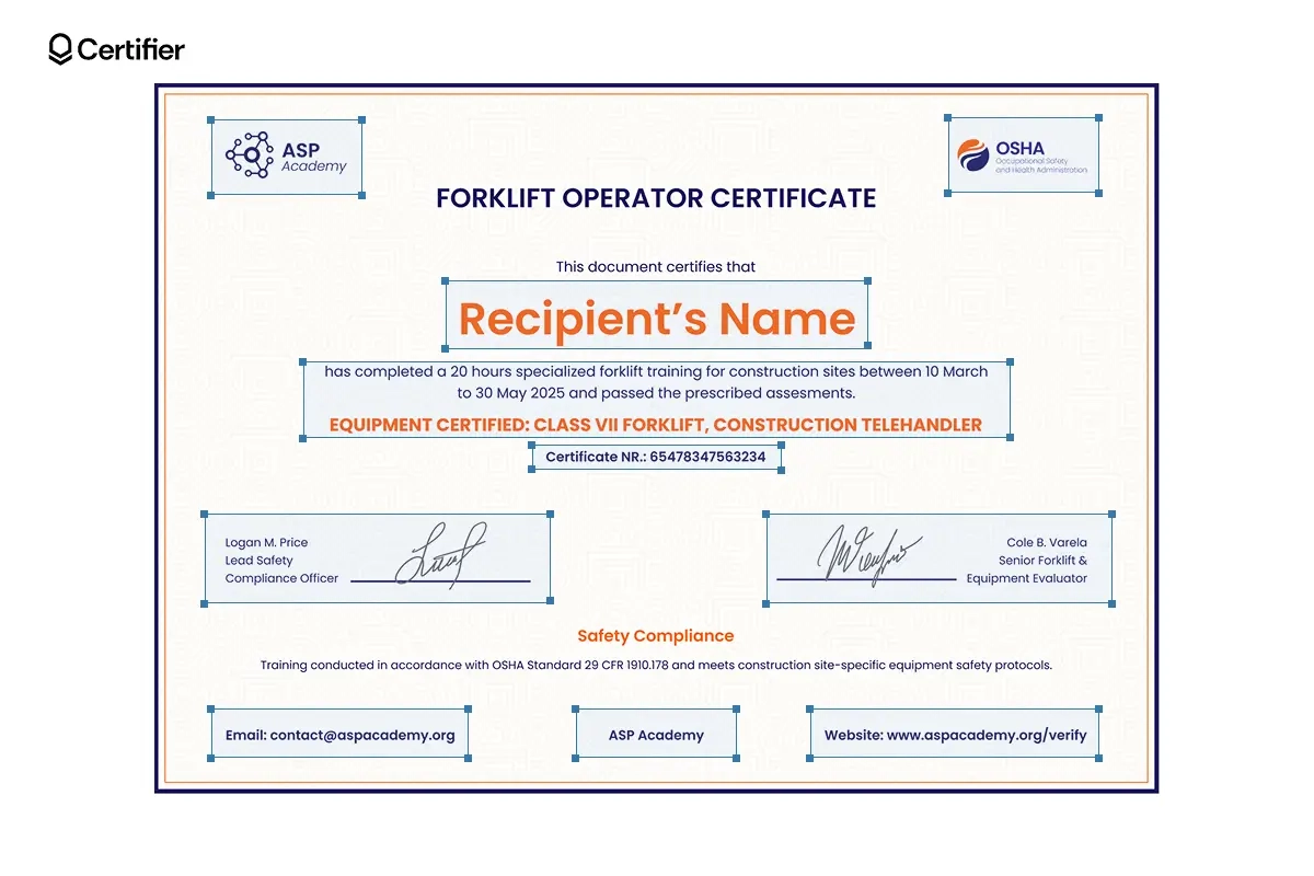 Free Printable Forklift Certificate Free Printable Forklift Certificate