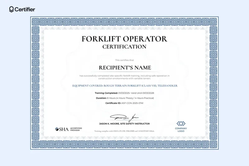 Printable Forklift Certification Card Template Free