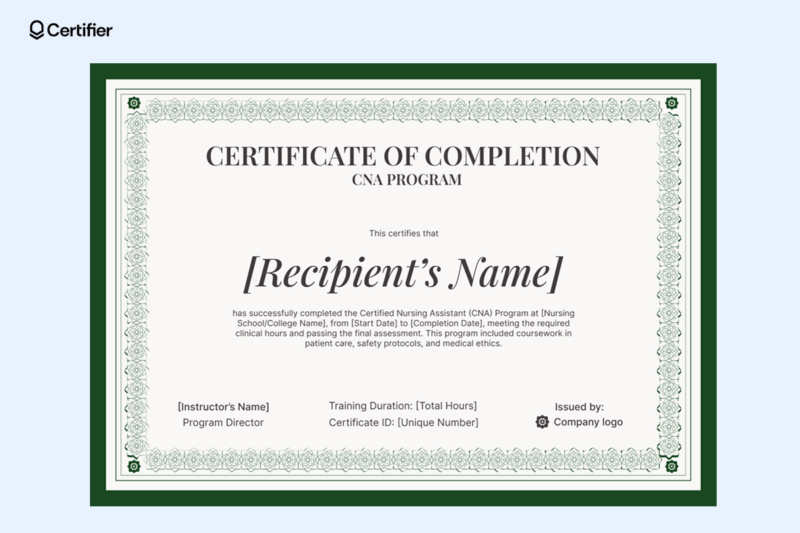 Free Printable Cna Certificate Template