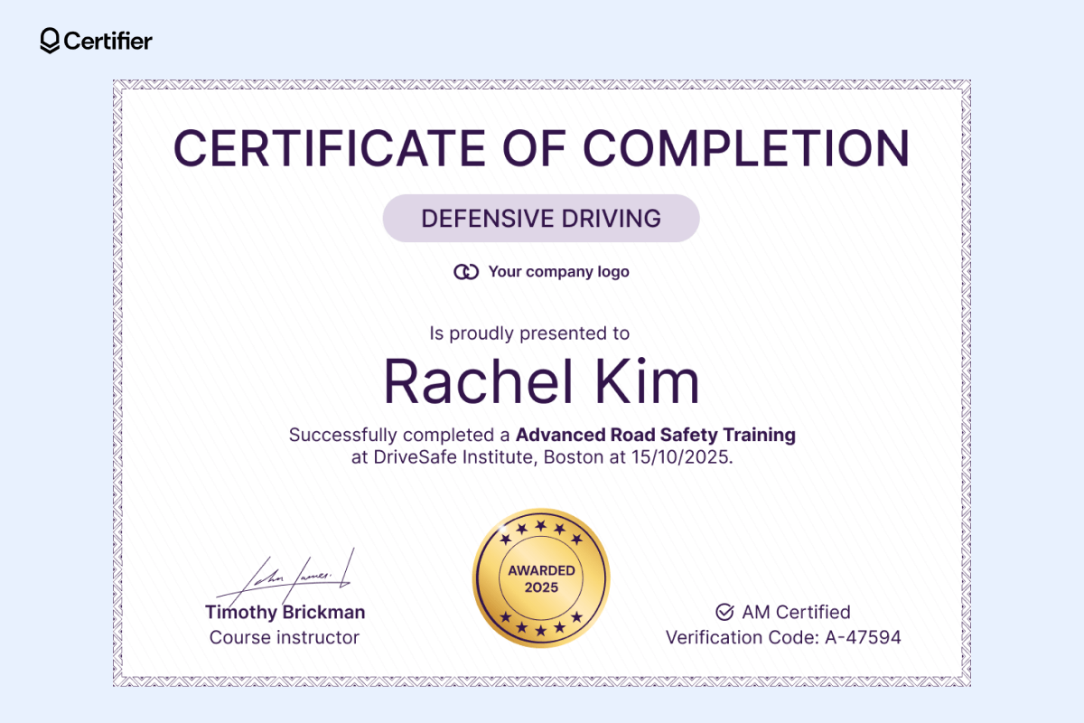 Comedy Defensive Driving Printable Certificate