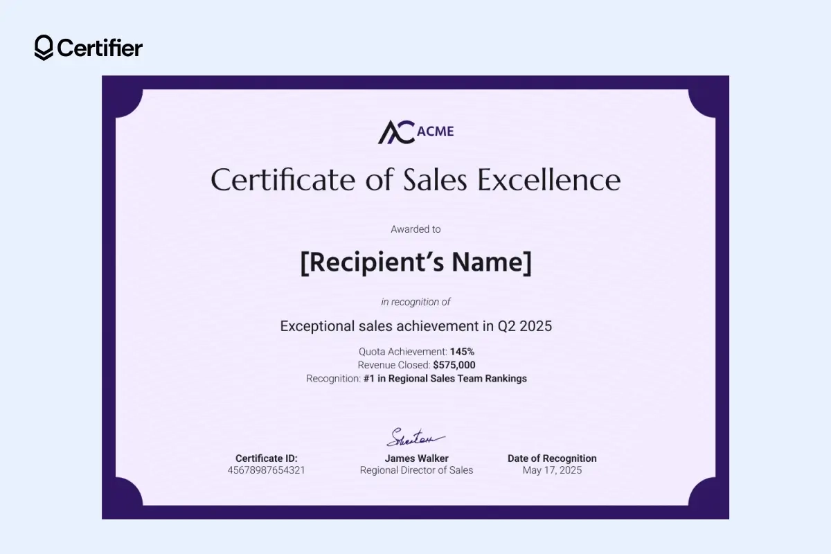 Sales Award Certificate Printable Sales Award Certificate Printable