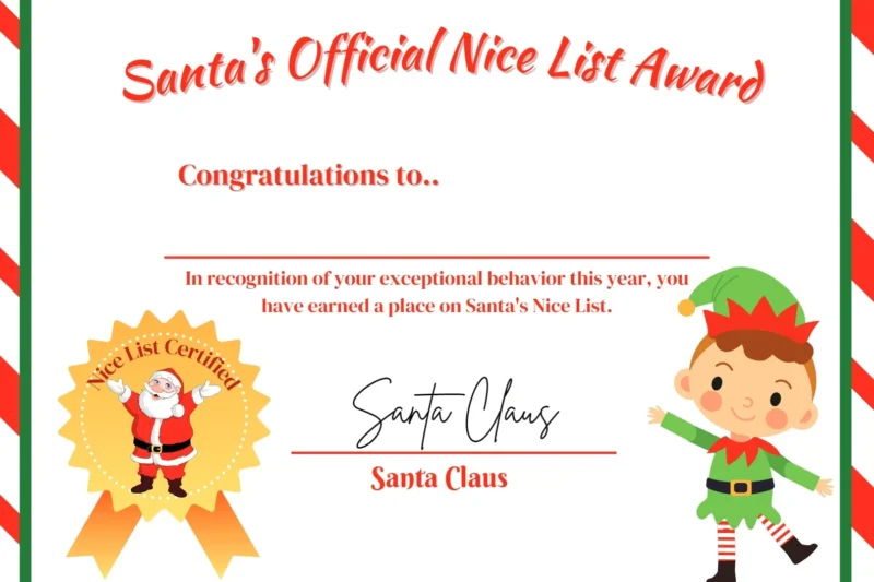 Elf Nice List Certificate Free Printable