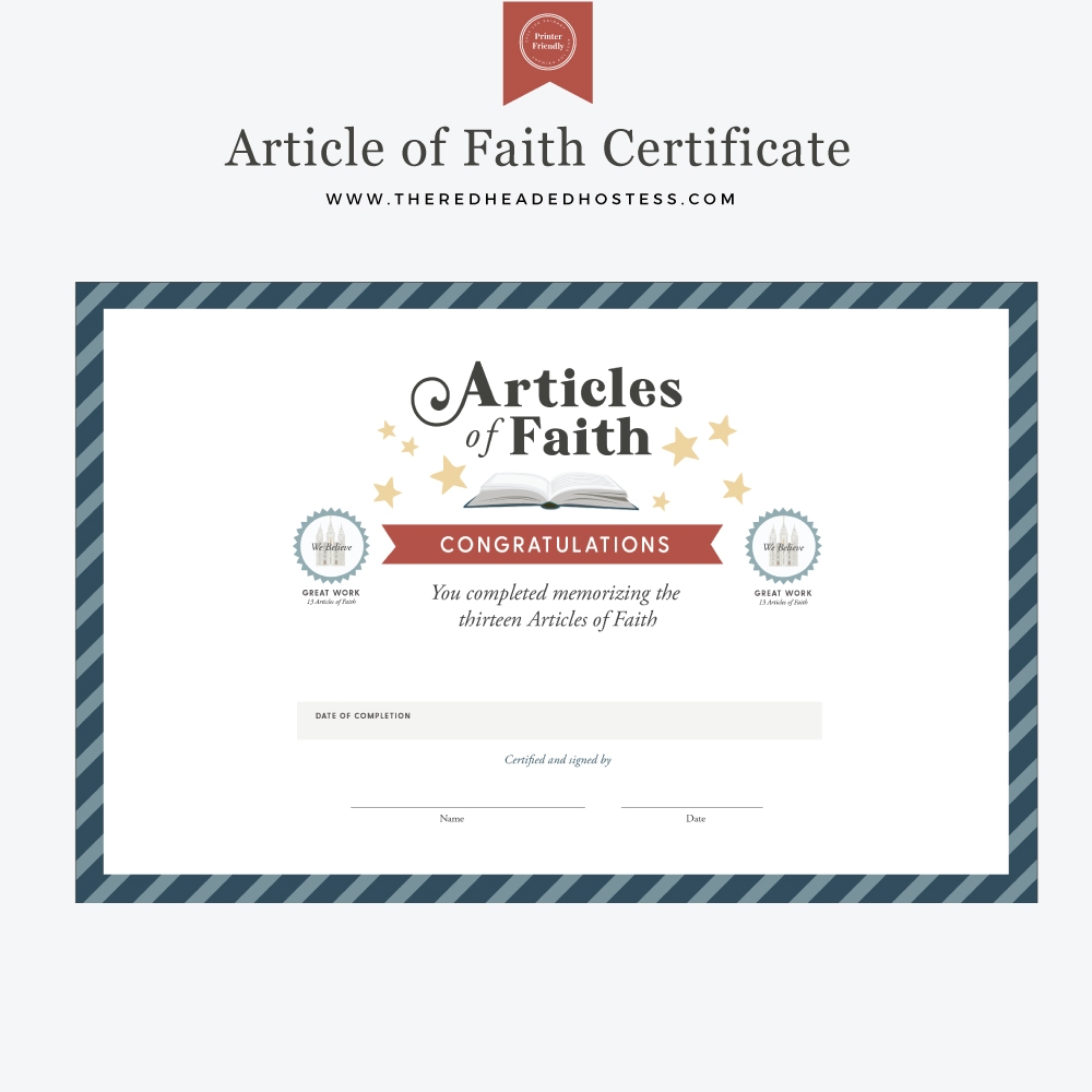 Lds Faith In God Certificate Printable