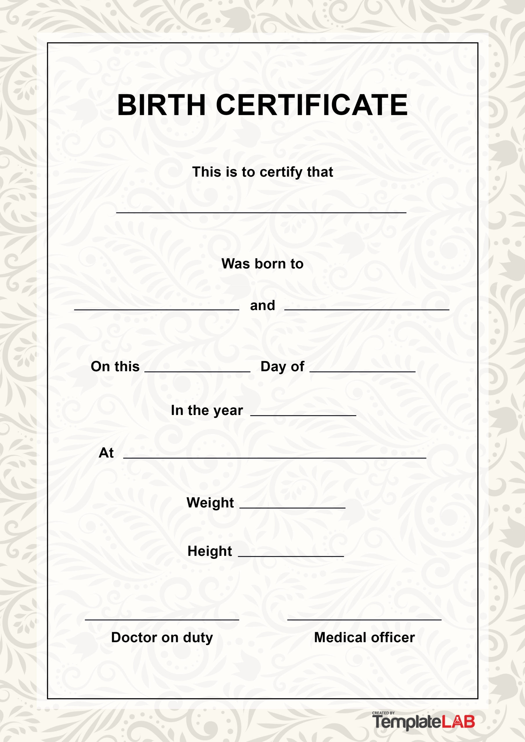 Printable Blank Birth Certificate