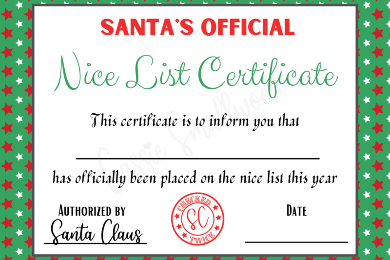 Nice List Certificate Free Printable Word
