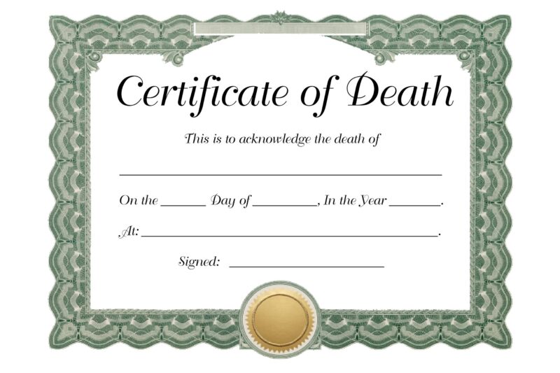 Free Printable Death Certificate Templates