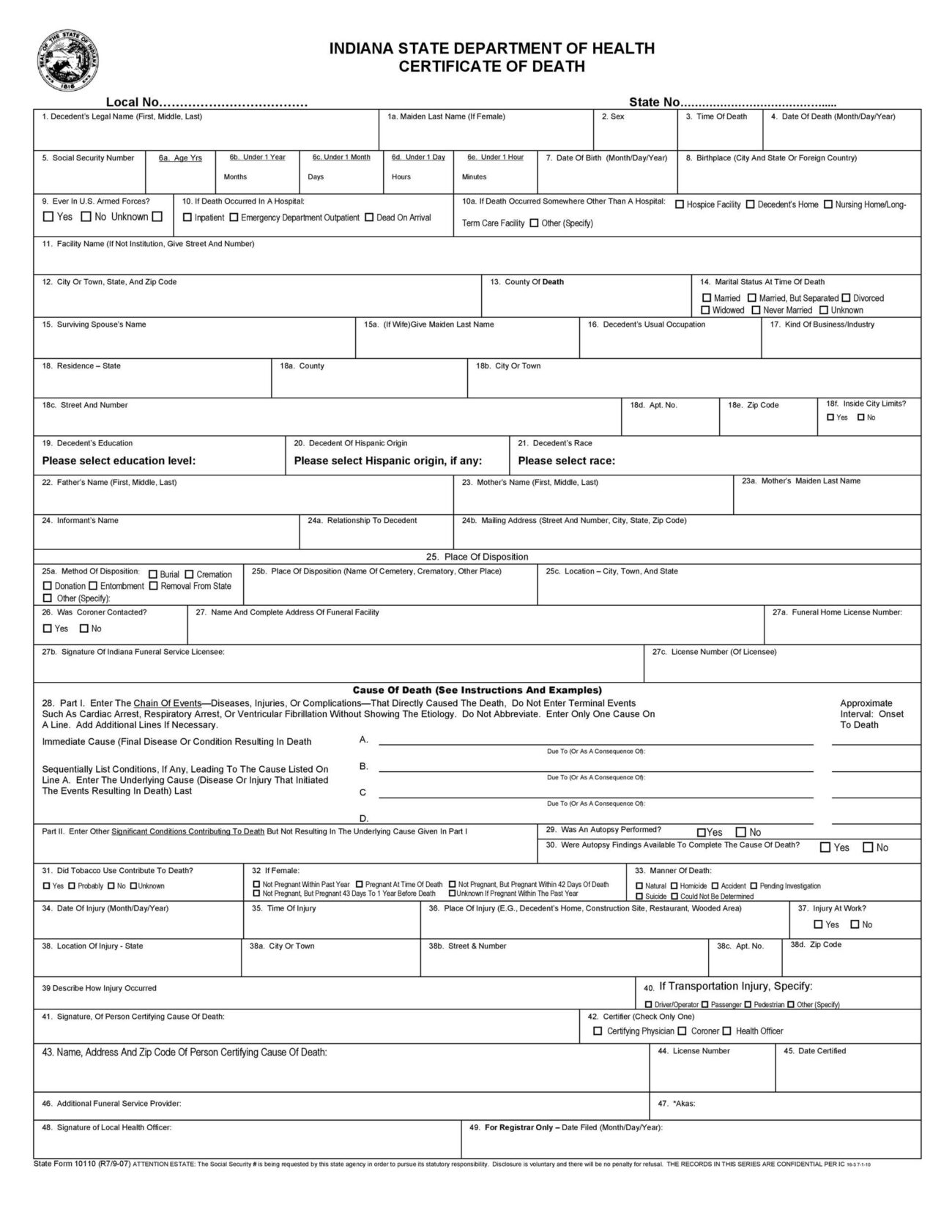 37 Blank Death Certificate Templates 100 FREE TemplateLab