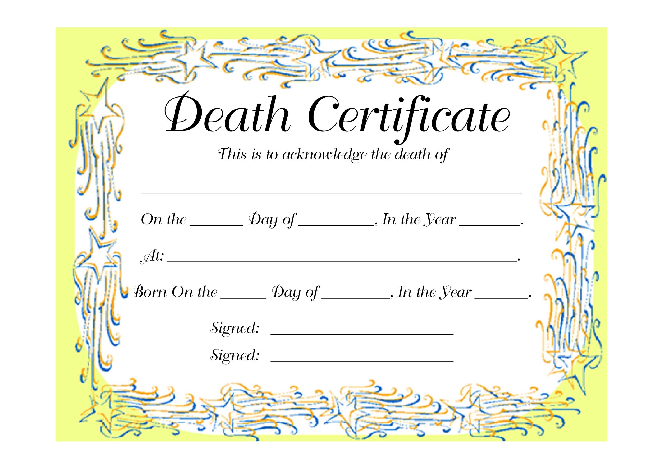 Free Printable Death Certificate Templates