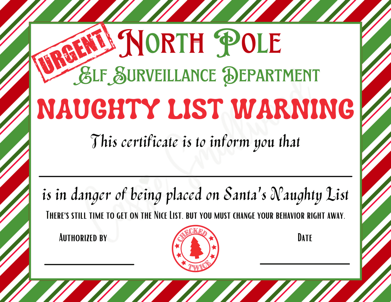 Naughty List Certificate Free Printable