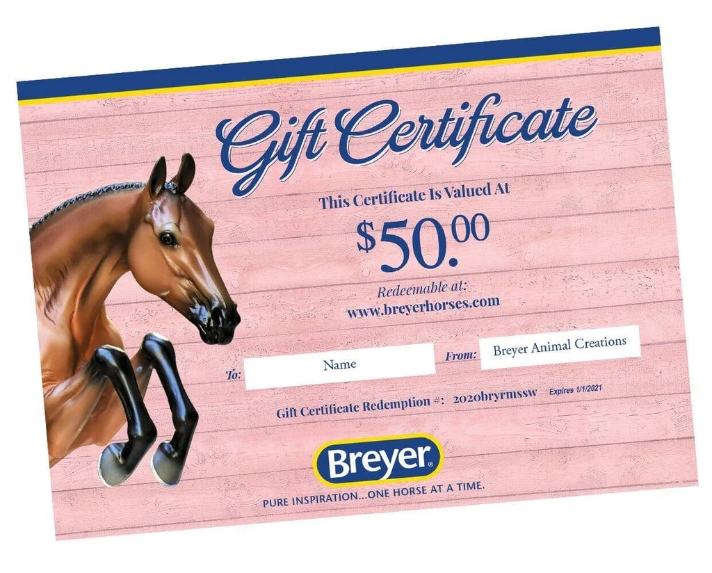 50 Breyer E Gift Certificate BreyerHorses 50 Breyer E Gift Certificate BreyerHorses