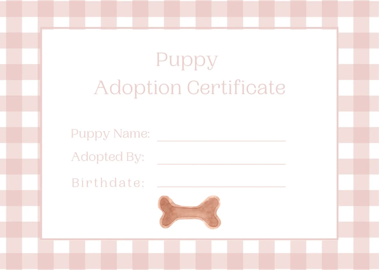 Adopt A Puppy Certificate Printable Download Adopt A Puppy Printable Certificates Pink Gingham Puppy Party Pink Puppy Party Etsy