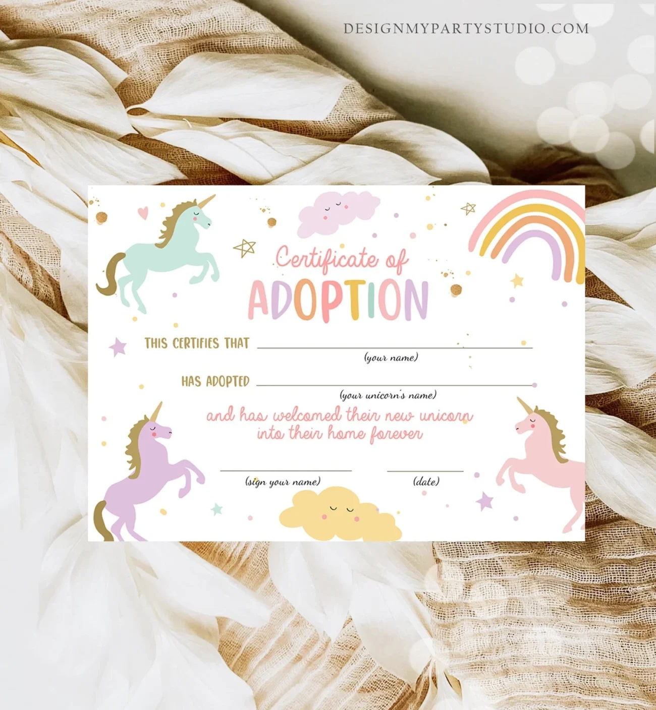Adopt A Unicorn Certificate Unicorn Adoption Unicorn Birthday Party Magical Birthday Rainbow Girl Instant Download Digital Printable 0426 Etsy