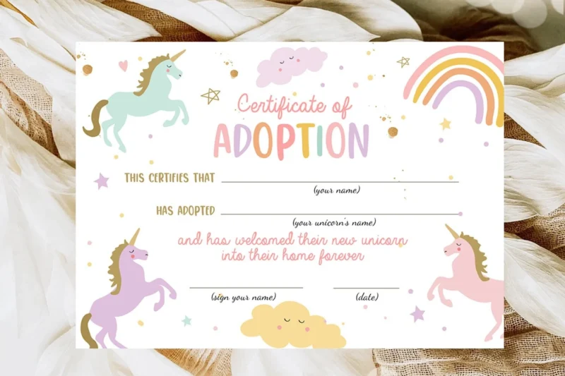 Unicorn Adoption Certificate Free Printable