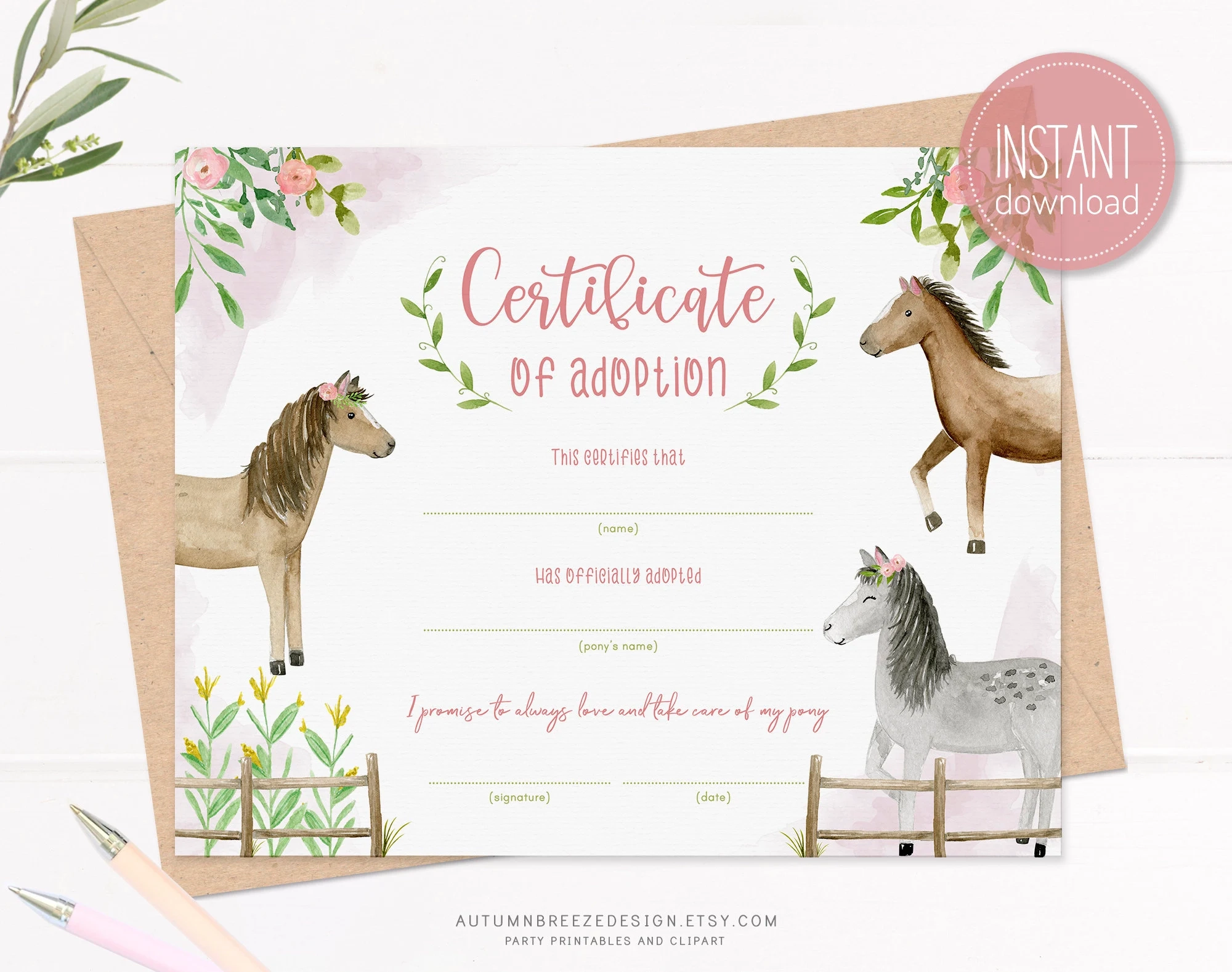 Pony Adoption Certificate Printable Pony Adoption Certificate Printable