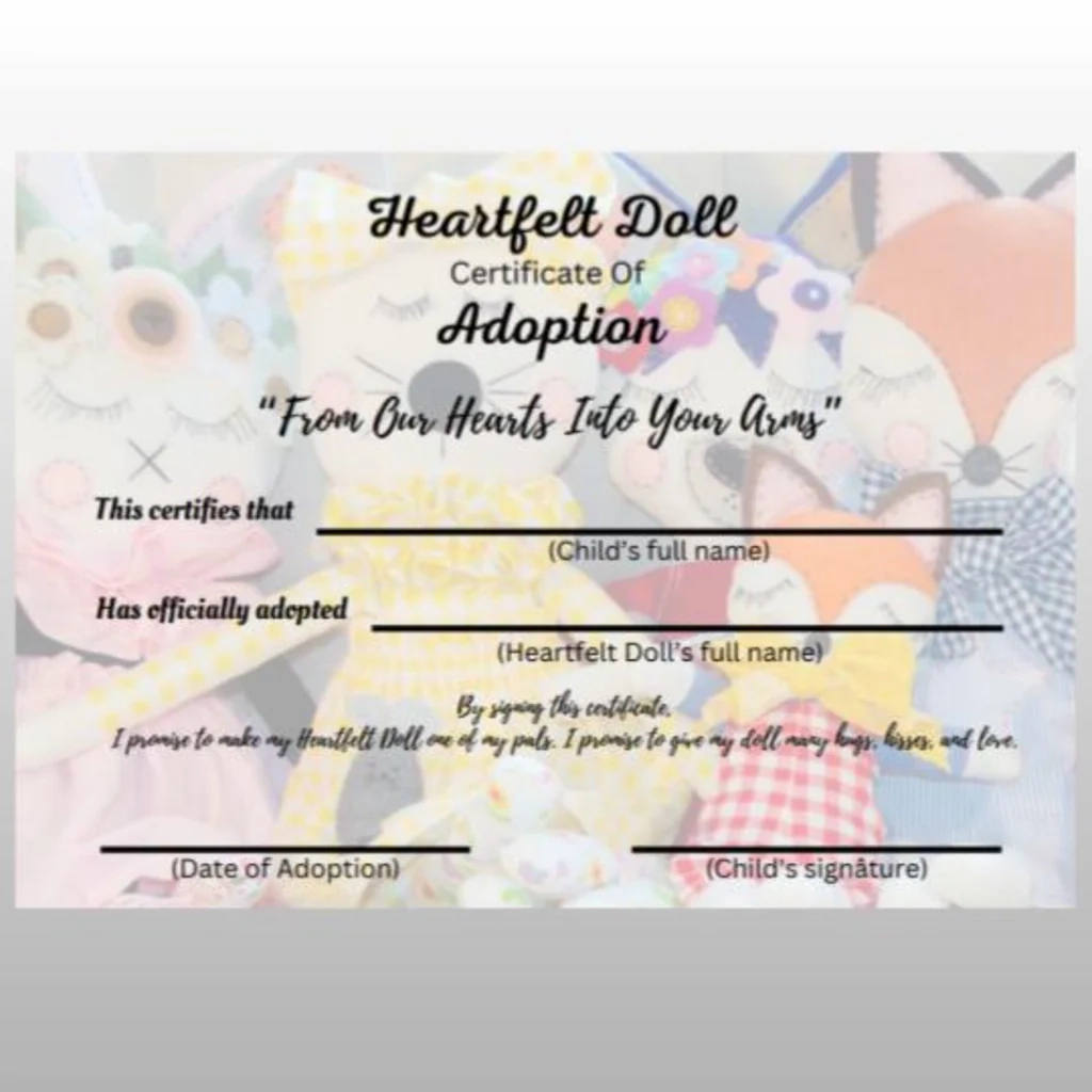 Printable Doll Adoption Certificate Printable Doll Adoption Certificate