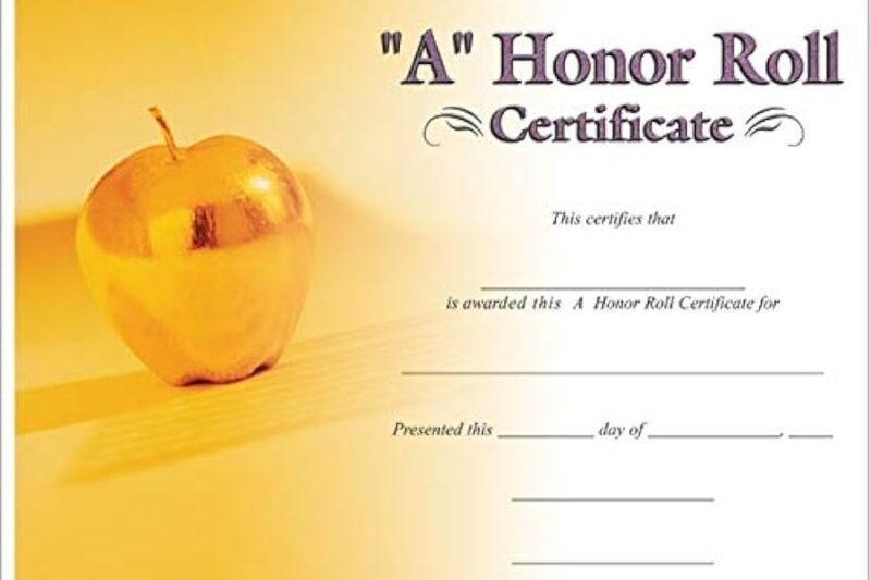 A Bhonor Roll Certificates Printable