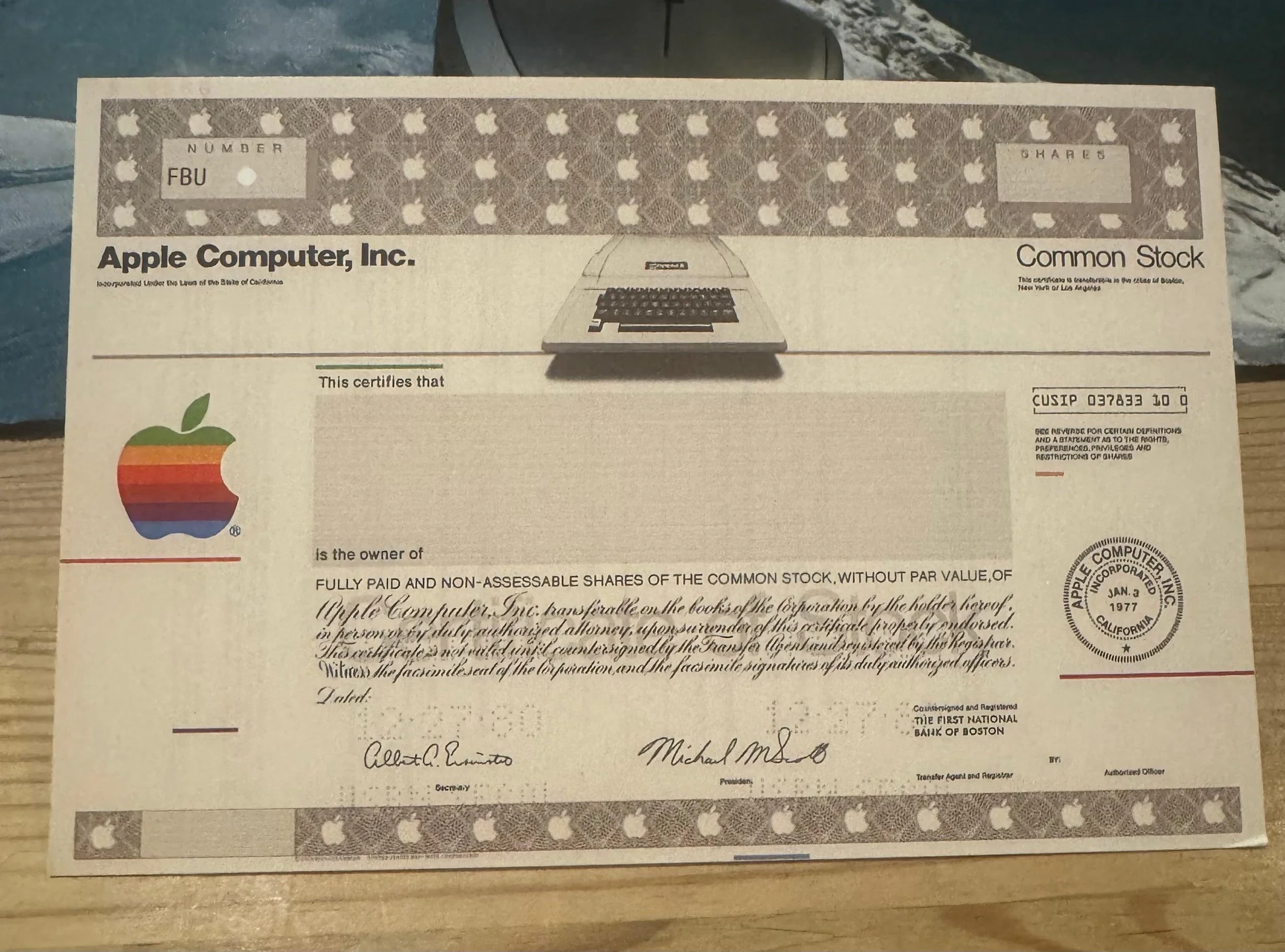 Apple Computer Stock Certificate 1980s 4 X 6 Blank Postcard Replica Ticker History Apple Computer Stock Certificate 1980s 4 X 6 Blank Postcard Replica Ticker History
