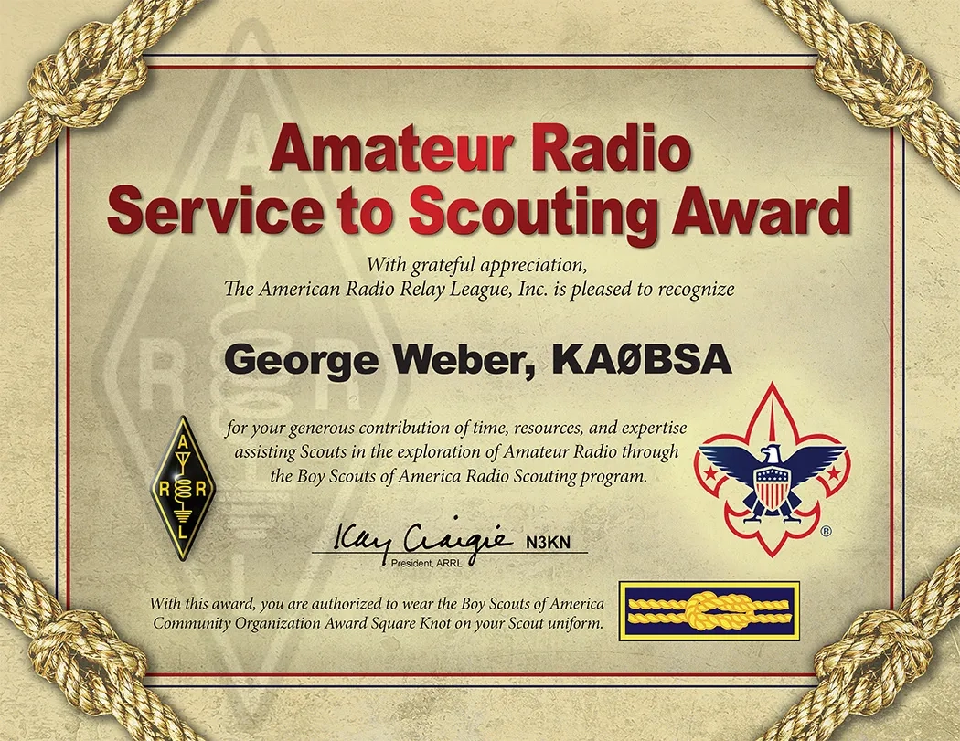 ARRL Service To Scouting Award Certificate K2BSA Amateur Radio Association ARRL Service To Scouting Award Certificate K2BSA Amateur Radio Association