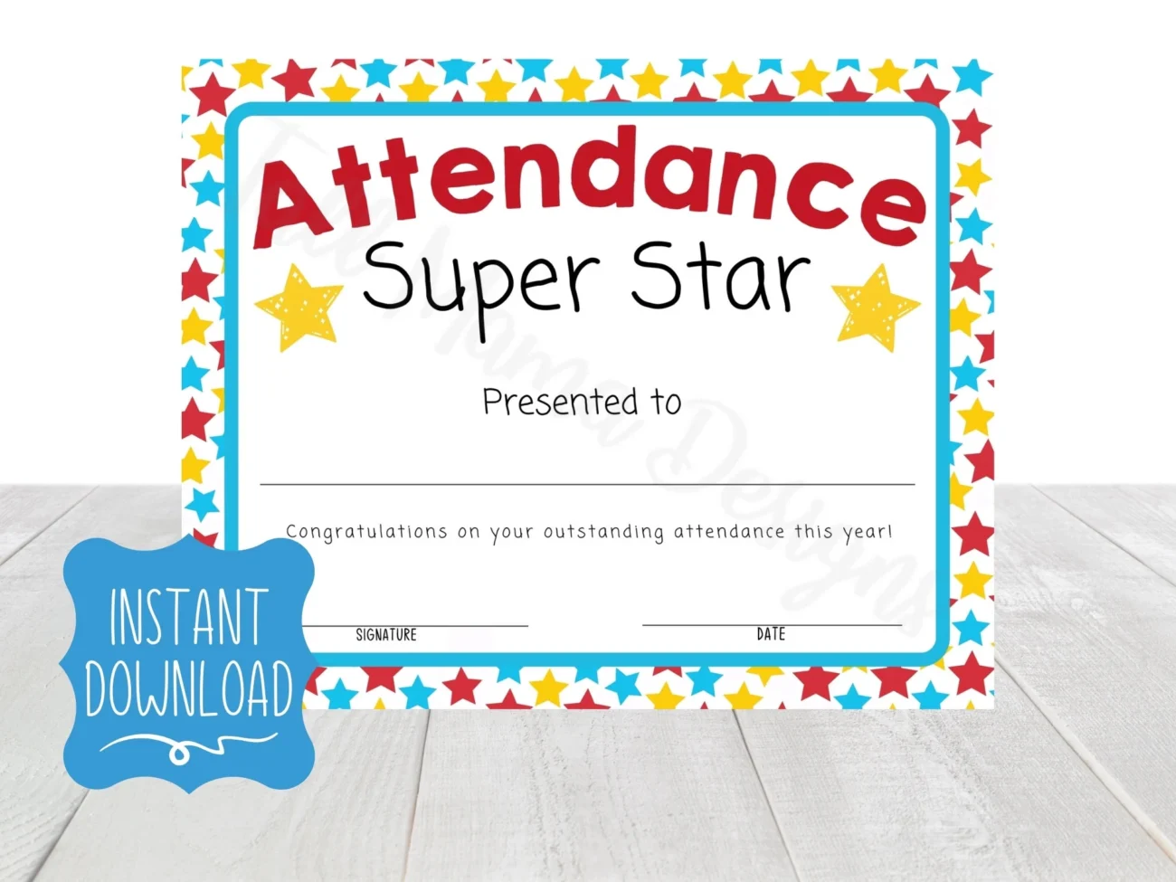 Attendance Award Certificate Printable Perfect Attendance Certificate Attendance Award Printable School Attendance Certificate Kid Award Etsy