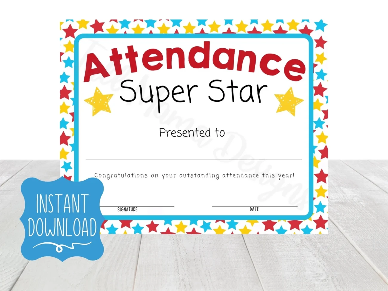 Attendance Award Certificate Printable Perfect Attendance Certificate Attendance Award Printable School Attendance Certificate Kid Award Etsy