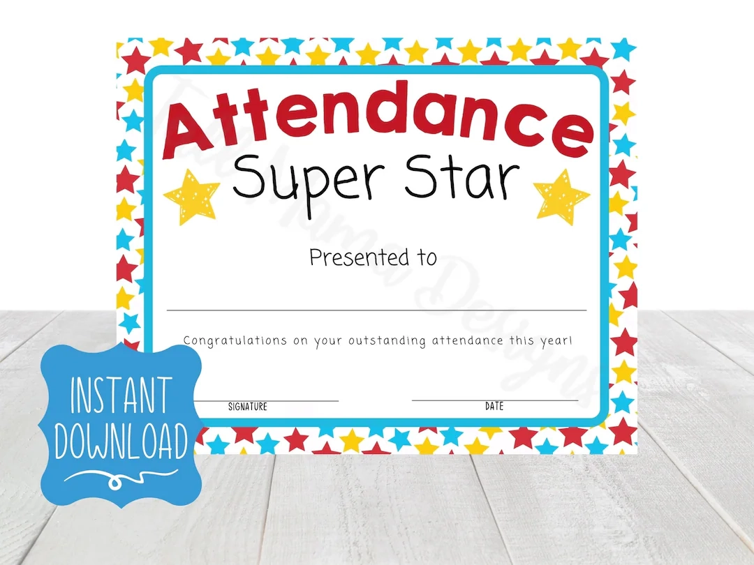 Attendance Award Certificate Printable Perfect Attendance Certificate Attendance Award Printable School Attendance Certificate Kid Award Etsy Attendance Award Certificate Printable Perfect Attendance Certificate Attendance Award Printable School Attendance Certificate Kid Award Etsy