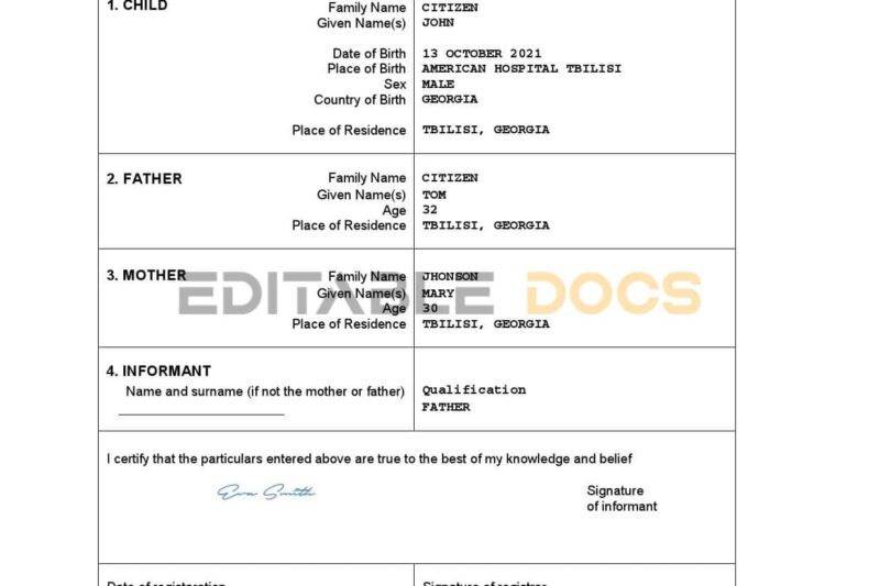 Printable Blank Georgia Birth Certificate