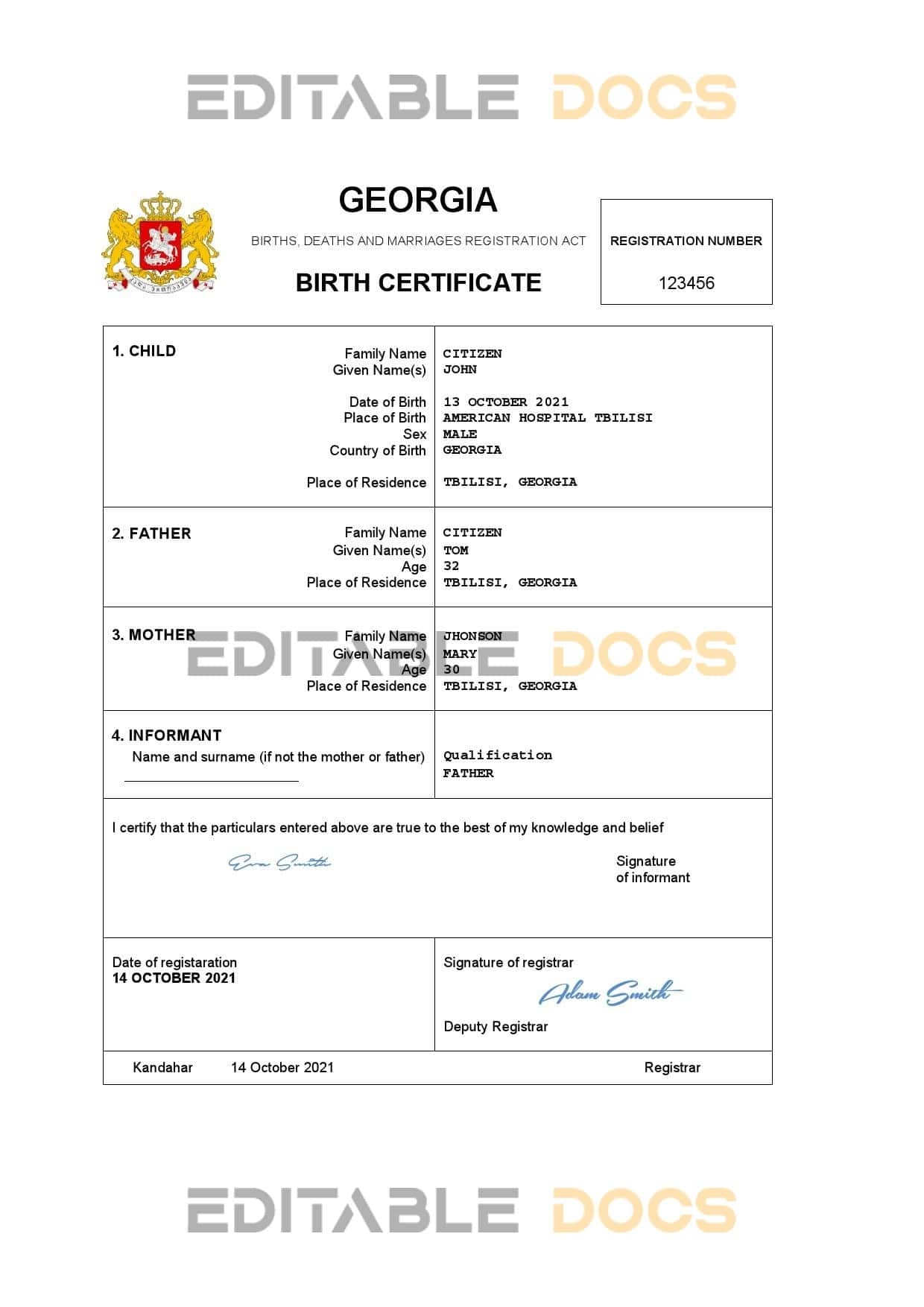 Authentic Georgia Birth Certificate Template Customize And Download Online