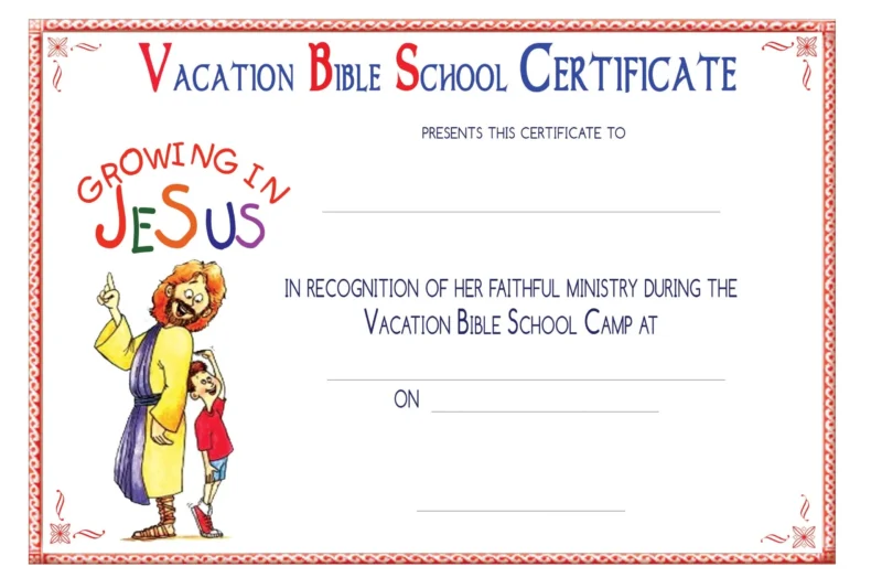 Vacation Bible School Certificates Printable Free