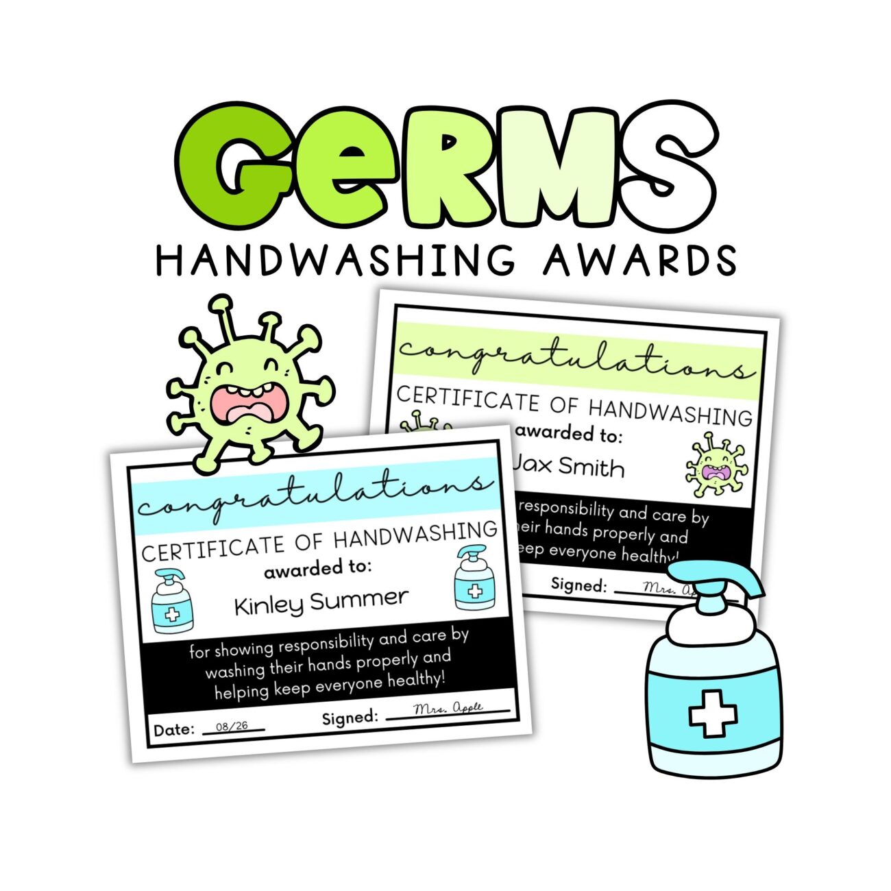 Back To School Editable Handwashing Certificate Student Hygiene Germs Etsy