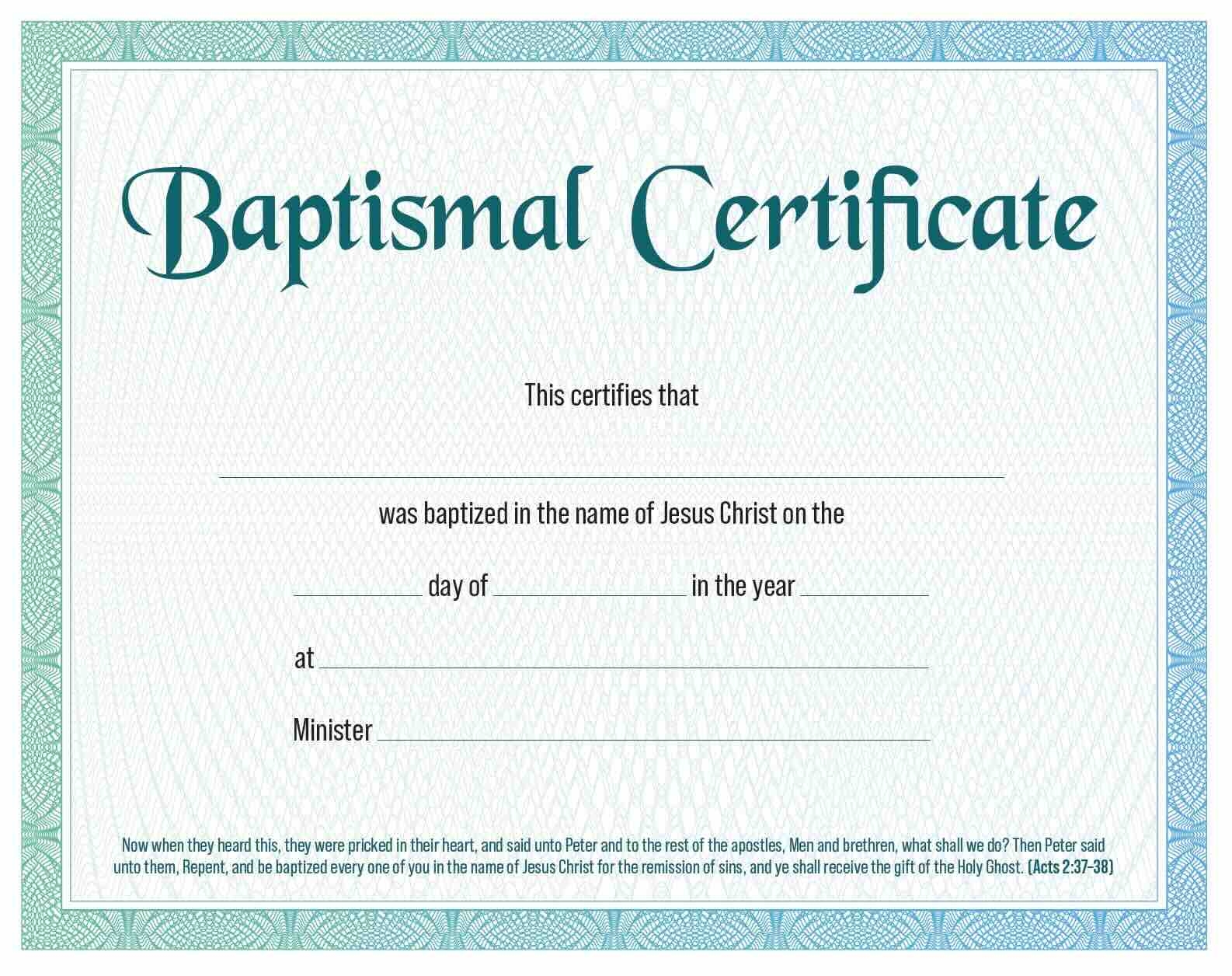 Baptismal Certificate 20 Count Pentecostal Publishing House