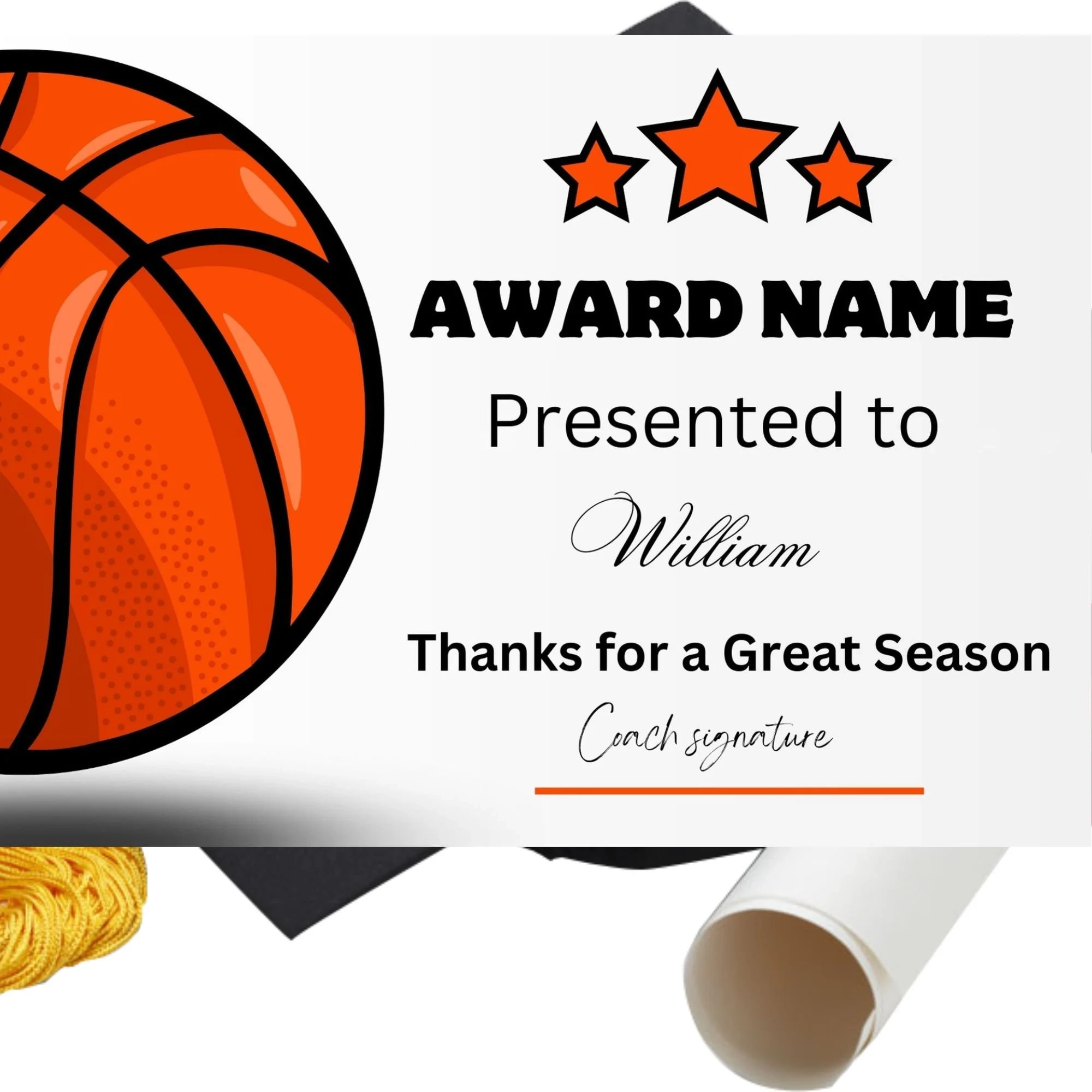Basketball Award Certificate Editable Canva Template Printable Award End Of Season Ceremony Basketball Awards Basketball Participation Etsy