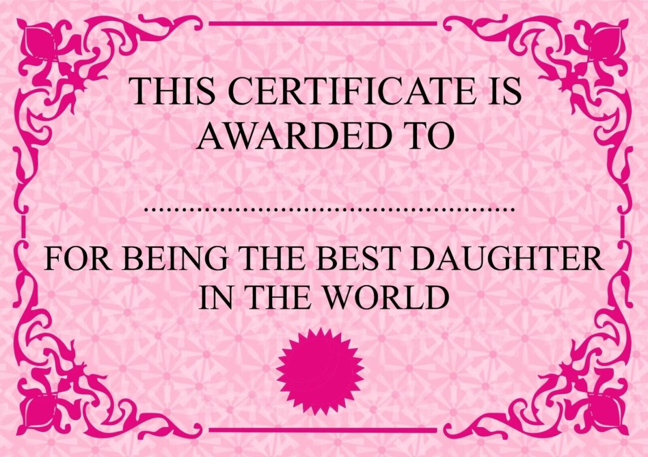 Best Daughter In The World Certificate Pink New Free Post EBay Worksheets Library