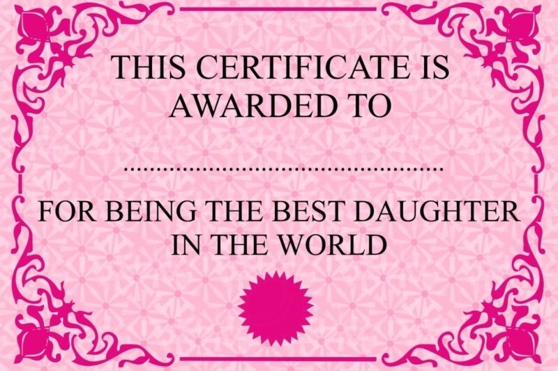 Free Printable Best Daughter Certificate
