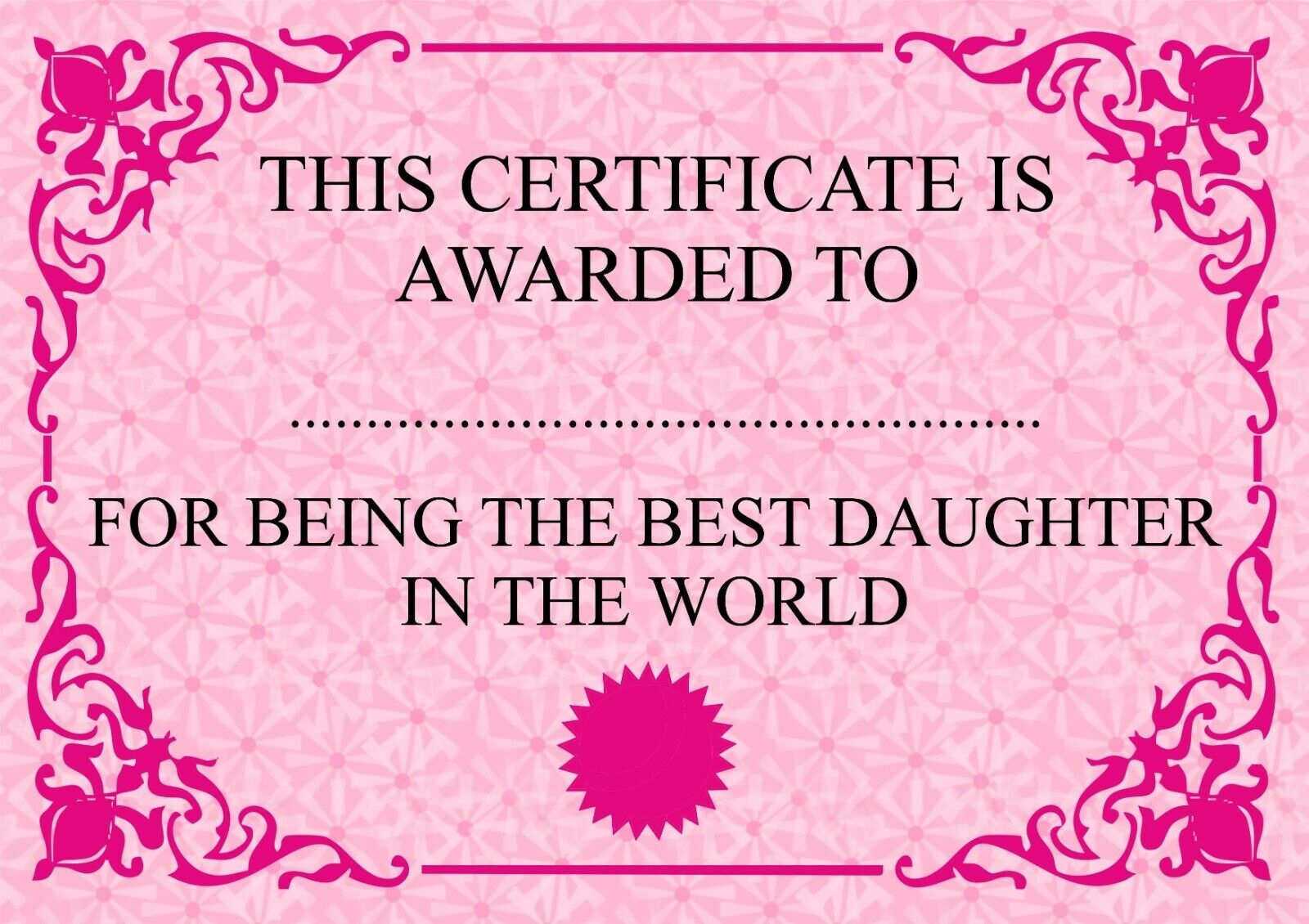 Best Daughter In The World Certificate Pink New Free Post EBay Worksheets Library