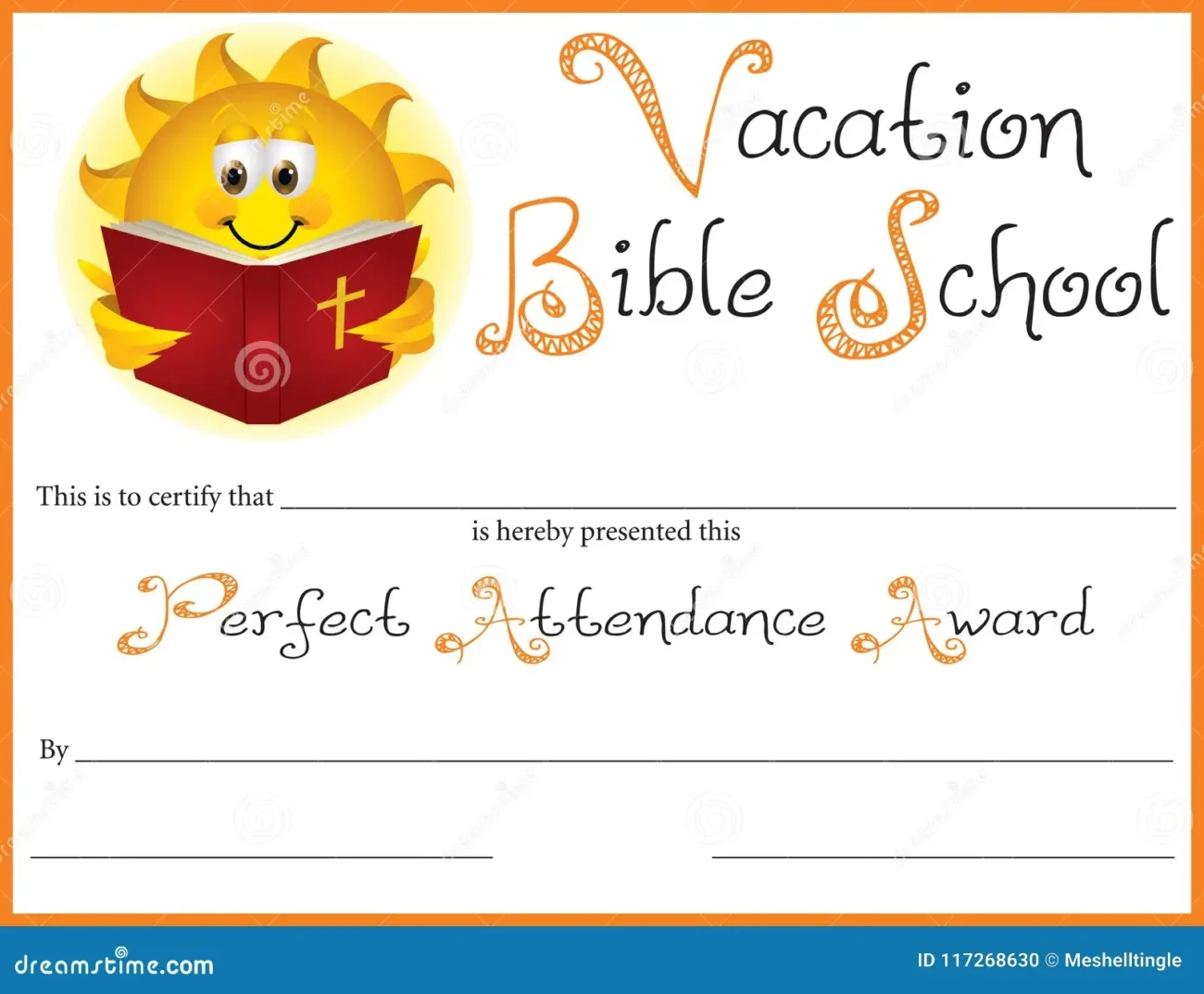 Bible School Perfect Attendance Award Stock Vector Illustration Of Border Accomplishment 117268630