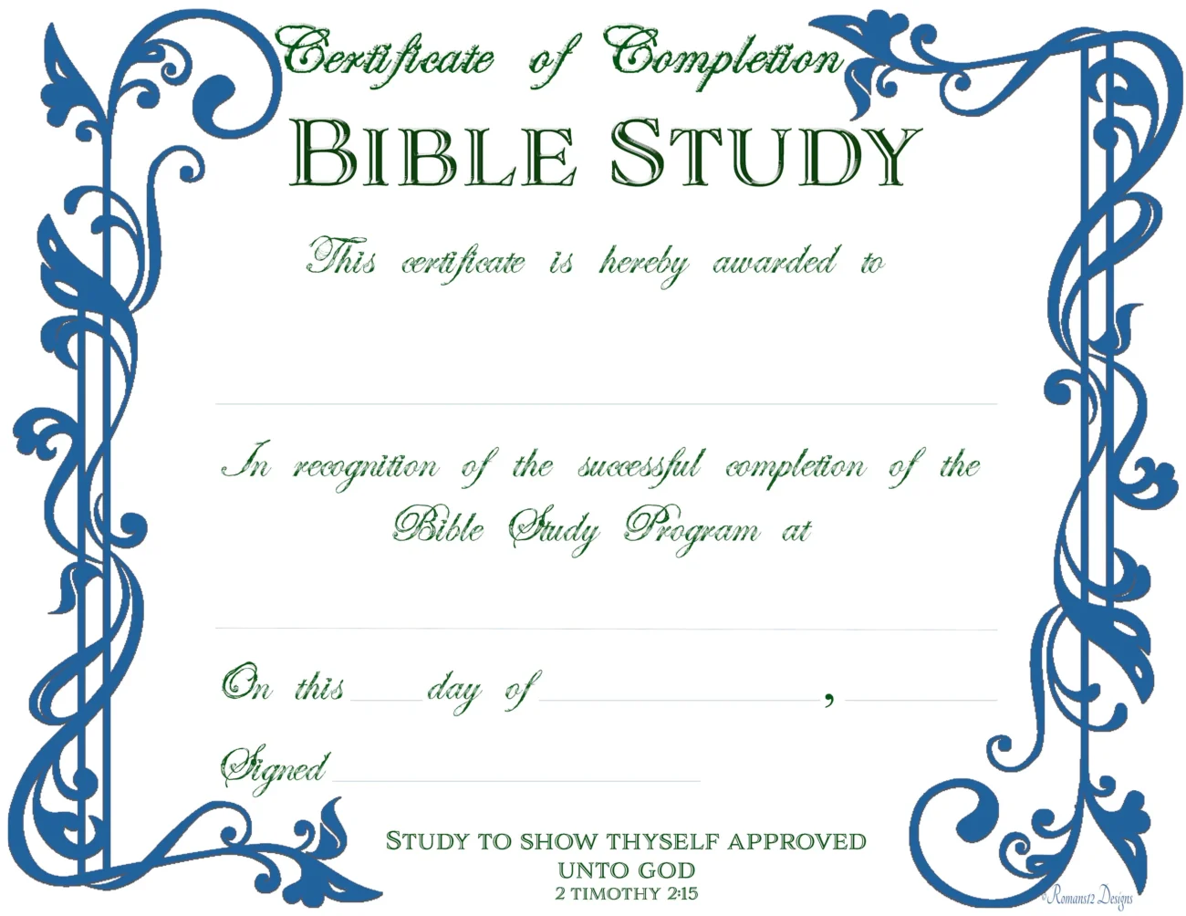 Bible Study Certificate Of Completion PDF Printable Download File Etsy Canada