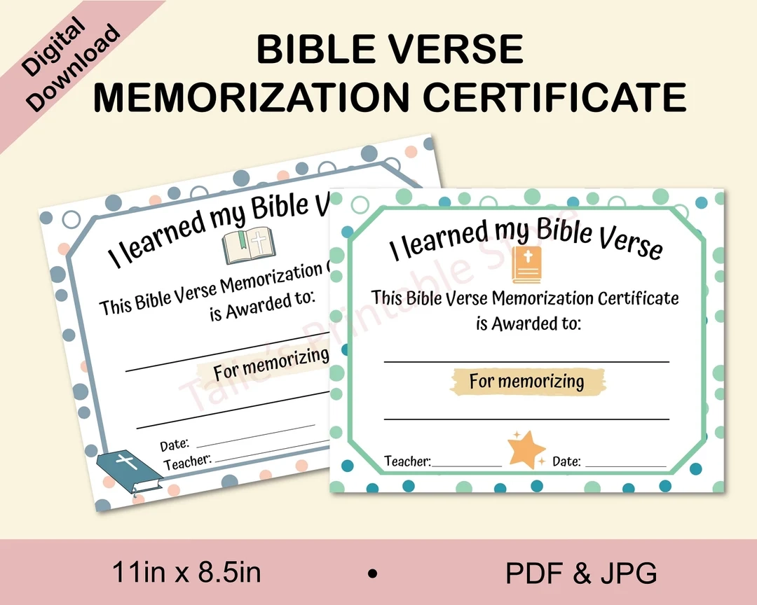 Printable Memory Verse Certificates Printable Memory Verse Certificates