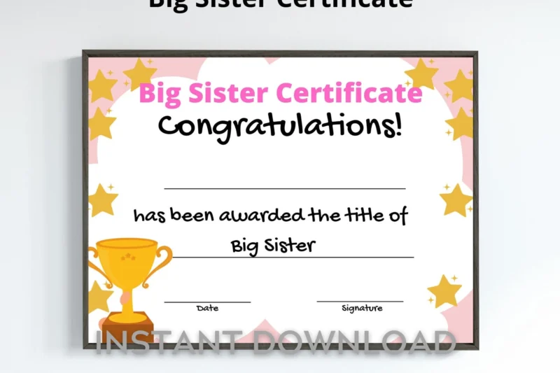 Free Printable Big Sister Certificate