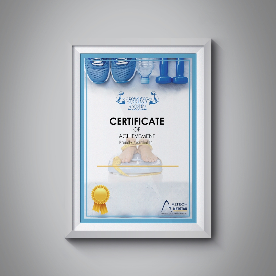Biggest Loser Certificate Of Achievement By Manase Tsebe For Altech Netstar