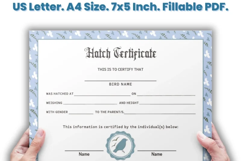 Printable Bird Hatch Certificate