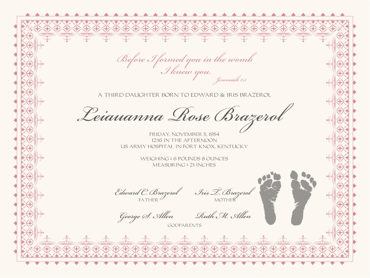 Birth Certificate With Baby Footprints Baby Certificate Christening Certificate Dedication Documents And Designs