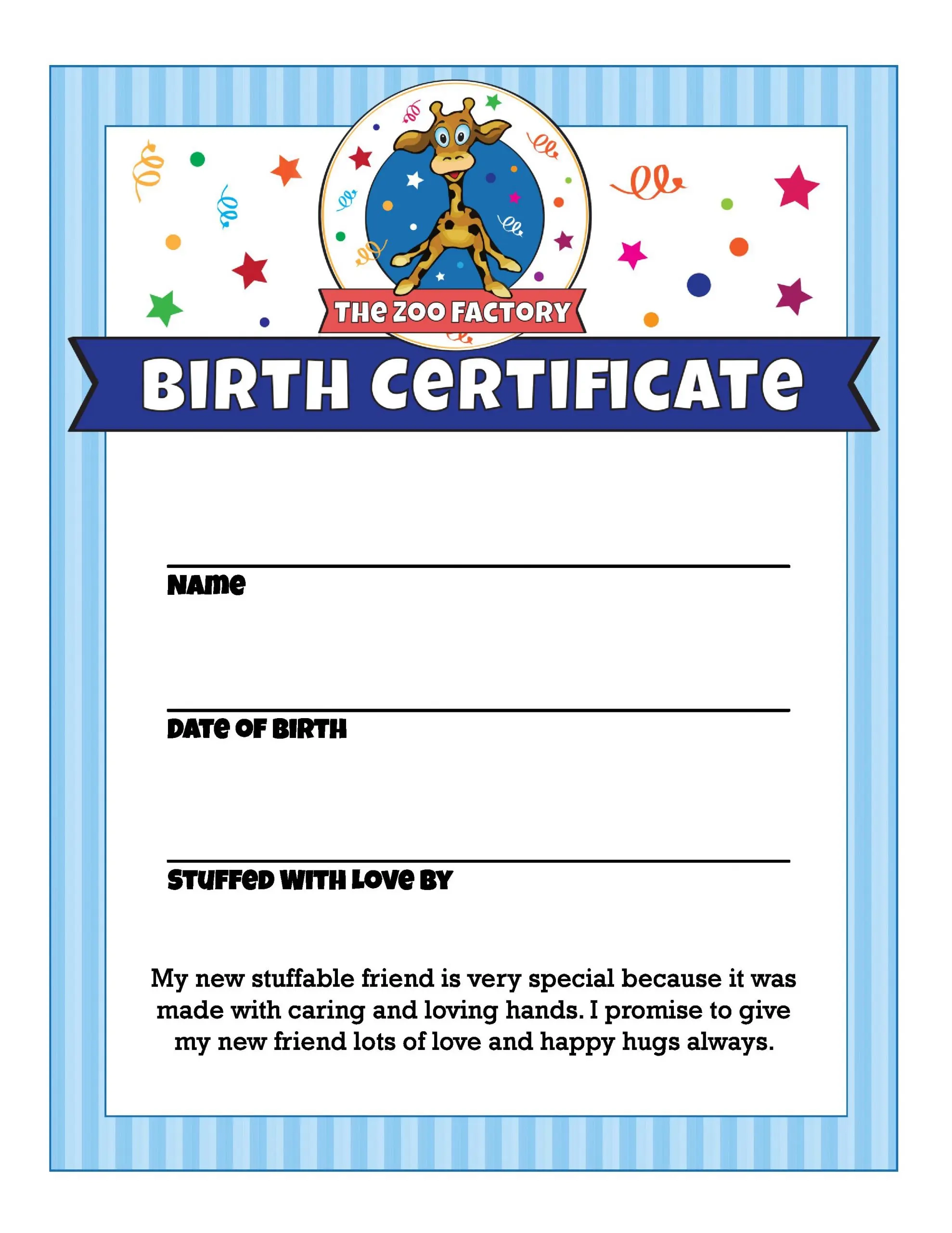 Animal Birth Certificate Printable