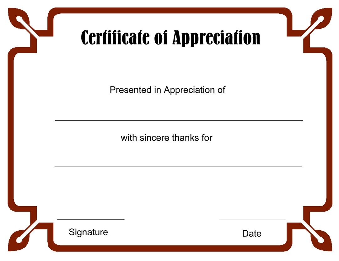 Blank Certificate Of Appreciation Etsy