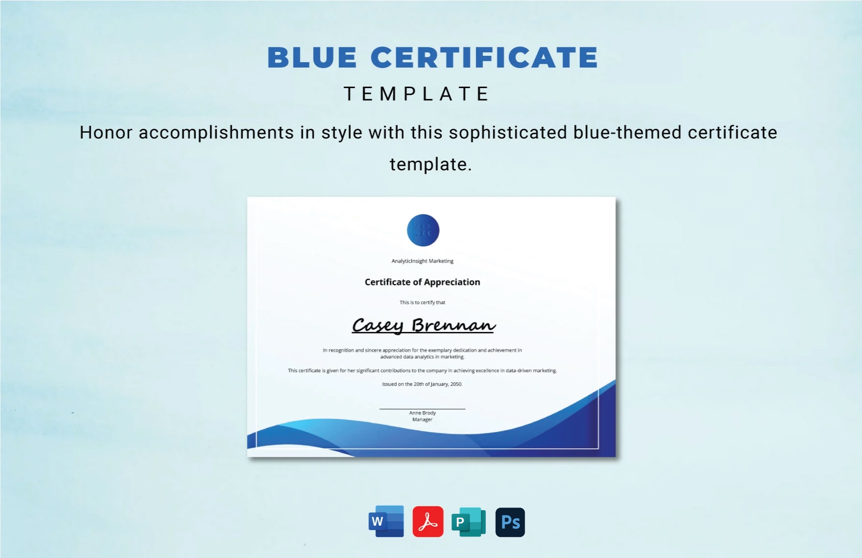 Blue Certificate In Word PDF PSD Publisher Download Template