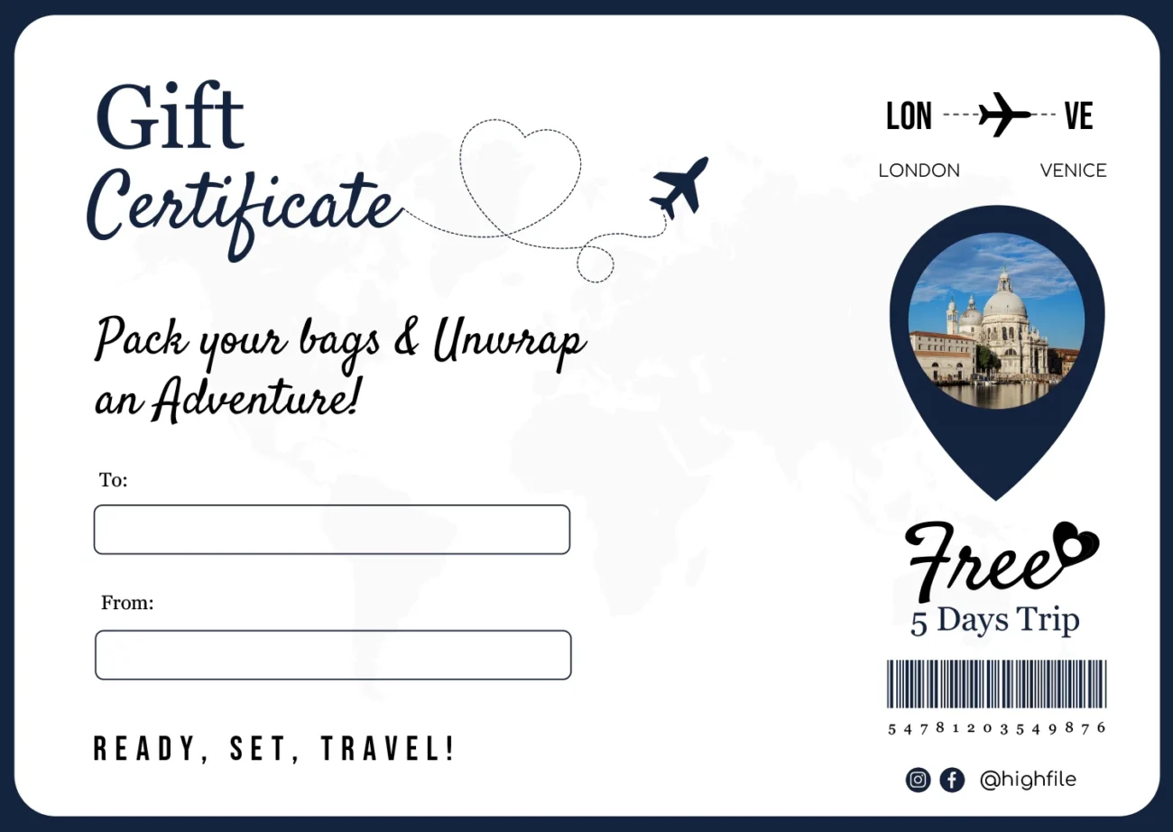 Blue Travel Gift Certificate Template PowerPoint Google Slides Highfile